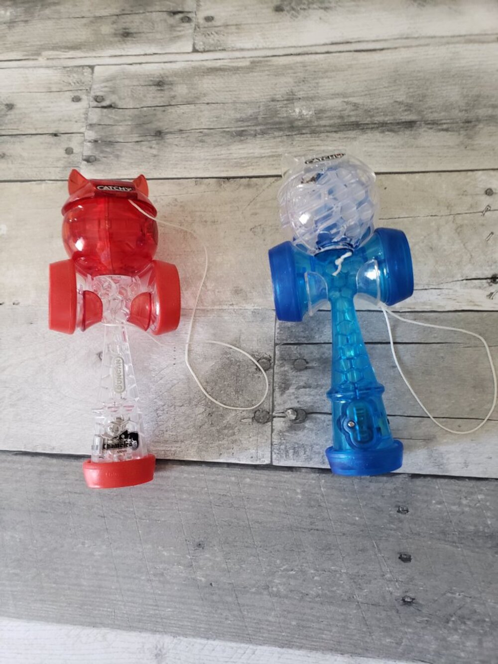 (Set of 2) Duncan Catchy LED Transparent Kendama Blue Red Lights Light-Up Yo-Yo